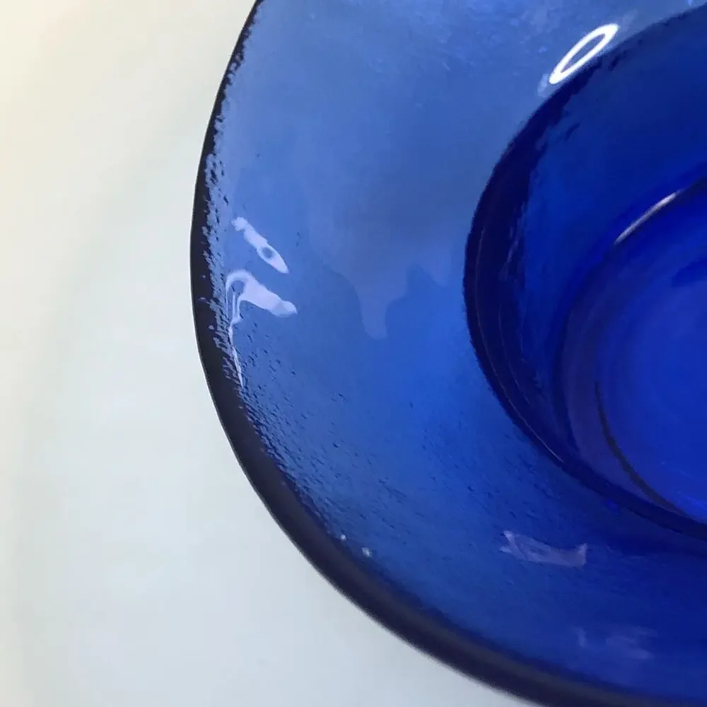 MCM egg shaped textured glass candle holder set of 2 3-inch cobalt blue